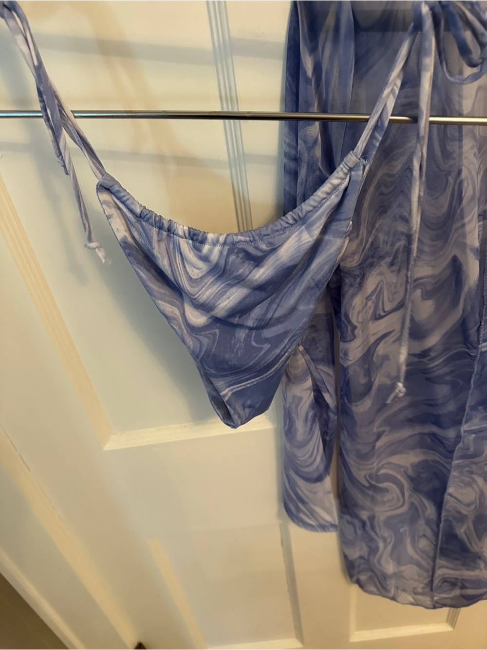 naked wardrobe blue Marble Satin cover up with Matching bikini bottom size L